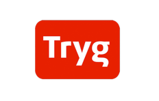 Tryg forsikringsselskab logo på rød baggrund